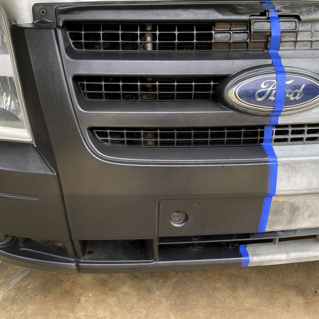 Ford bumper before and after plastic trim restoration
